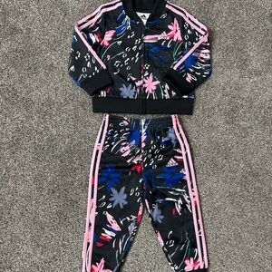 Adidas Kids Floral Black and Pink Matching Set